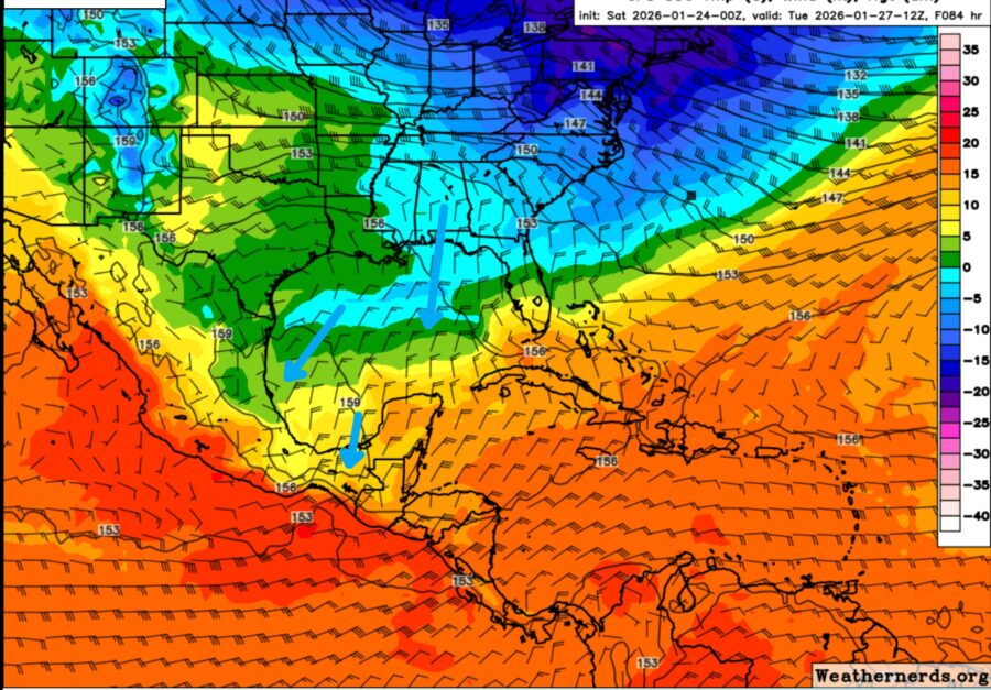 Aire frío incursionando desde USA hacia el Golfo y México - martes 27/01/26